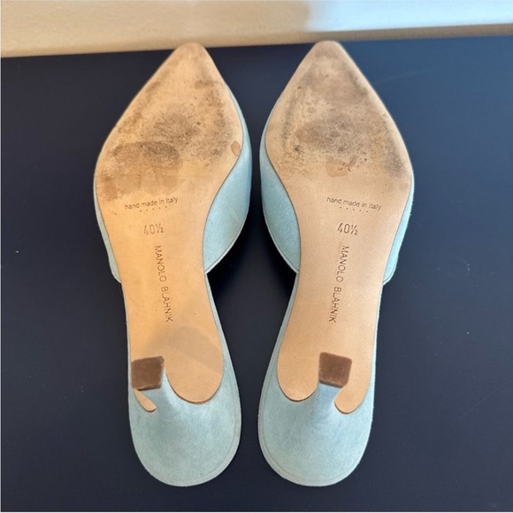 Manolo Blahnik Maysale Mule Buckle Light Blue Suede - Picture 8 of 8